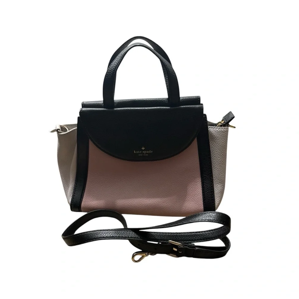 KATE SPADE Cobble Hill Adrein Tri-color Pink/Black/White w/ Crossbody Strap